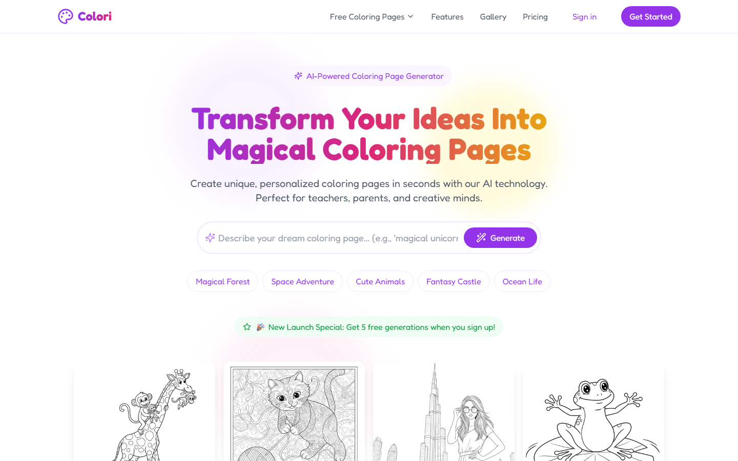 Colori website home page